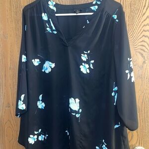 Worthington Black and Blue Floral Blouse
